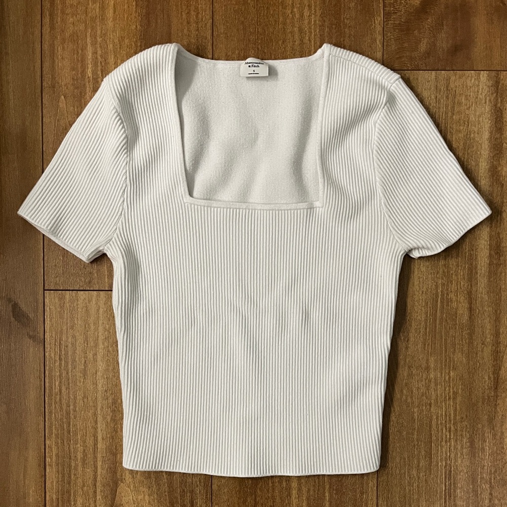 Abercrombie & Fitch White Ribbed Short Sleeve Top size S